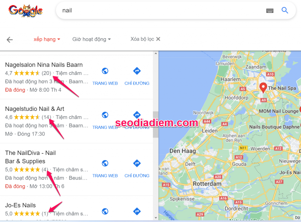 tăng đánh giá (review) trên google map với tiệm Nail